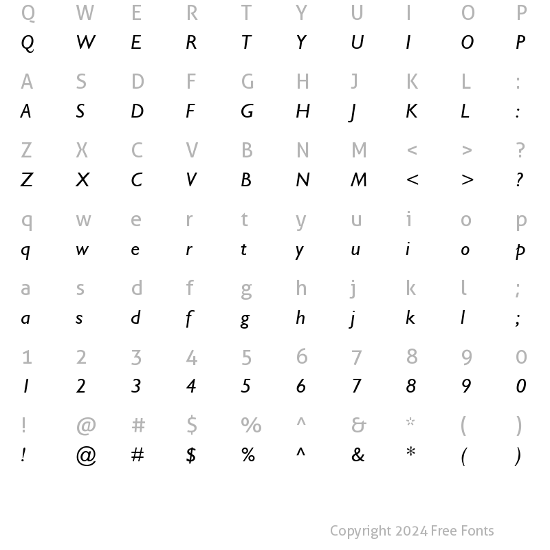 Character Map of Garrison Light Sans BOLDITALIC