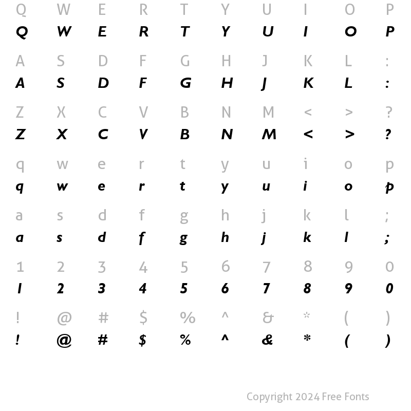 Character Map of Garrison Sans BOLDITALIC