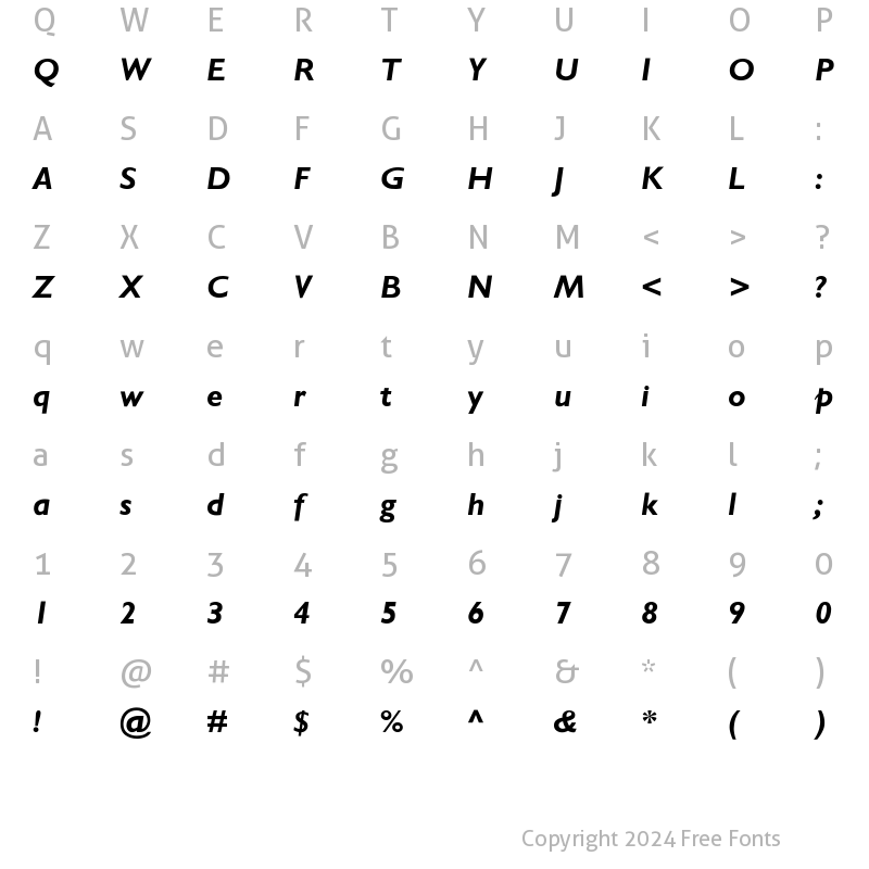 Character Map of GarrisonSans-BoldItalic Regular