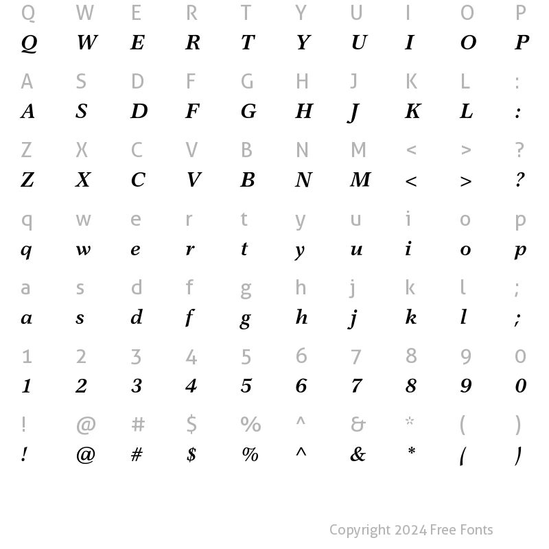 Character Map of Garth Graphic Std Bold Italic