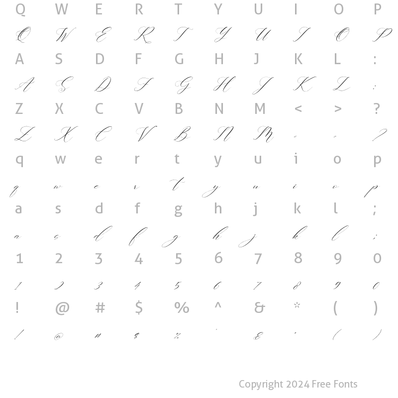 Character Map of Gashina Lattiva Italic