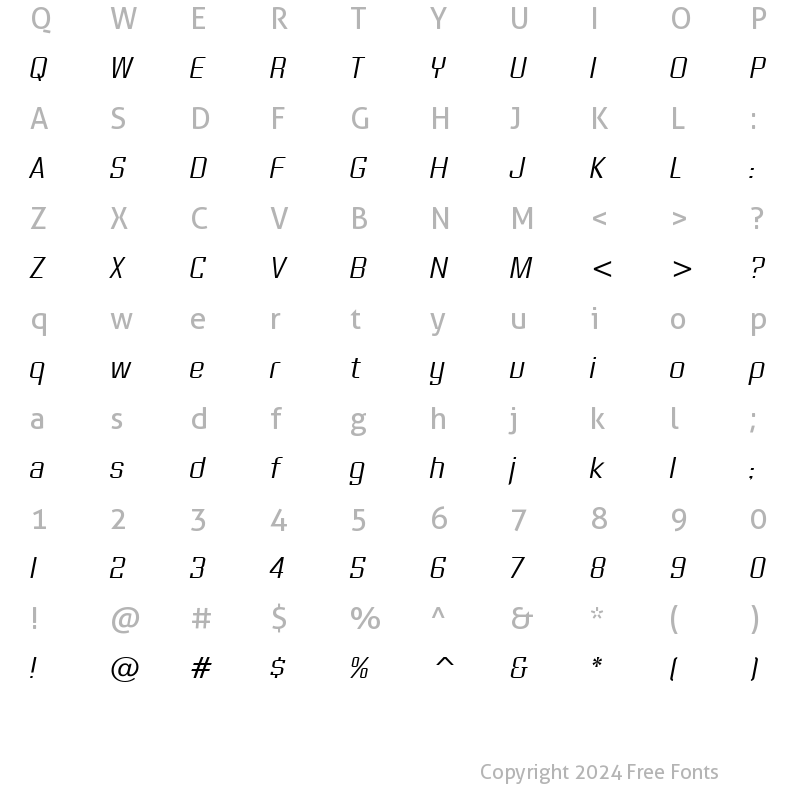 Character Map of Gasoline Sans BTN Lt Oblique