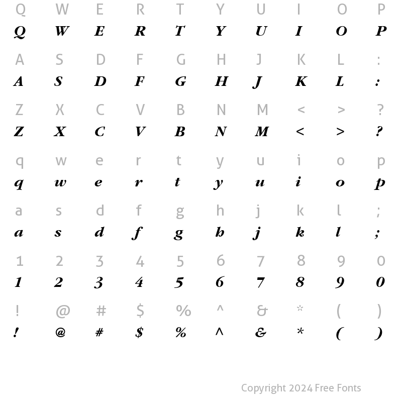 Character Map of Gatineau Bold Italic