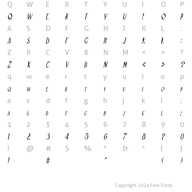 Character Map of GatsbyCondensed Italic