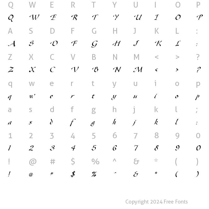Character Map of Gaze Italic