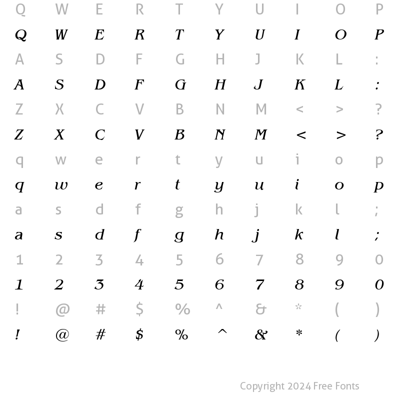 Character Map of Gazette Italic