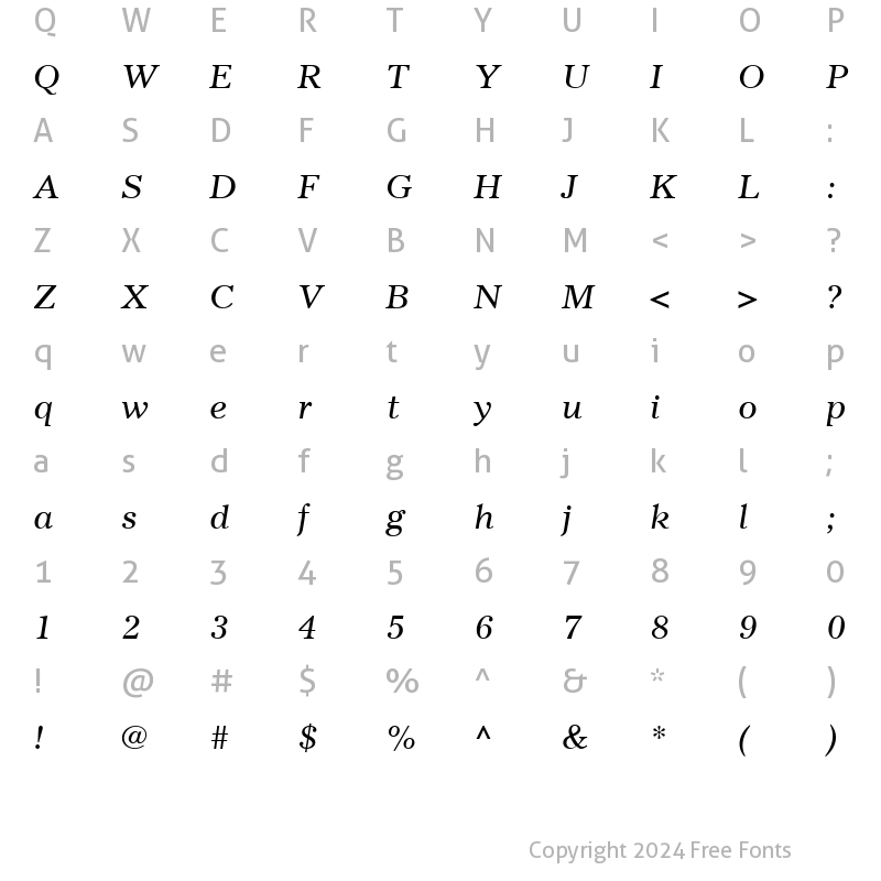 Character Map of Gazette LT Roman Italic