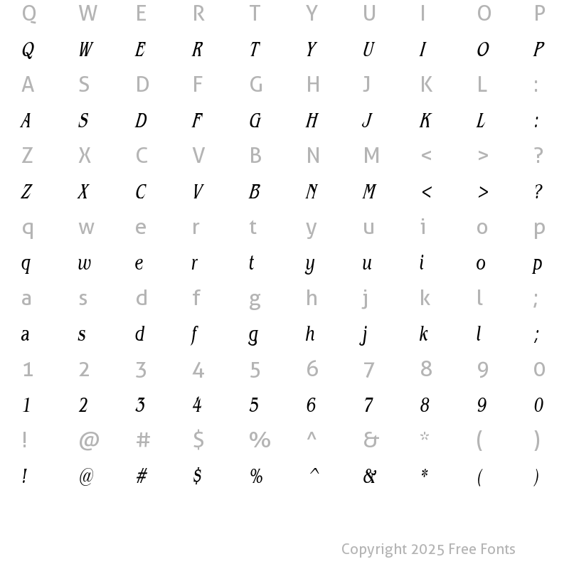 Character Map of GazetteCondensed Italic