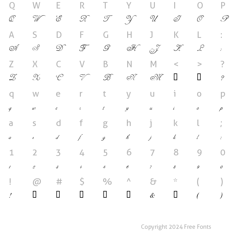 Character Map of GE Adina Script Normal