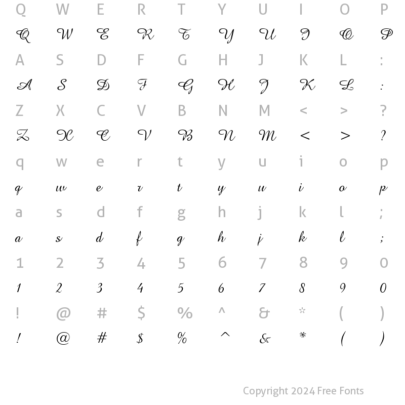 Character Map of GE Amazonia Script Normal