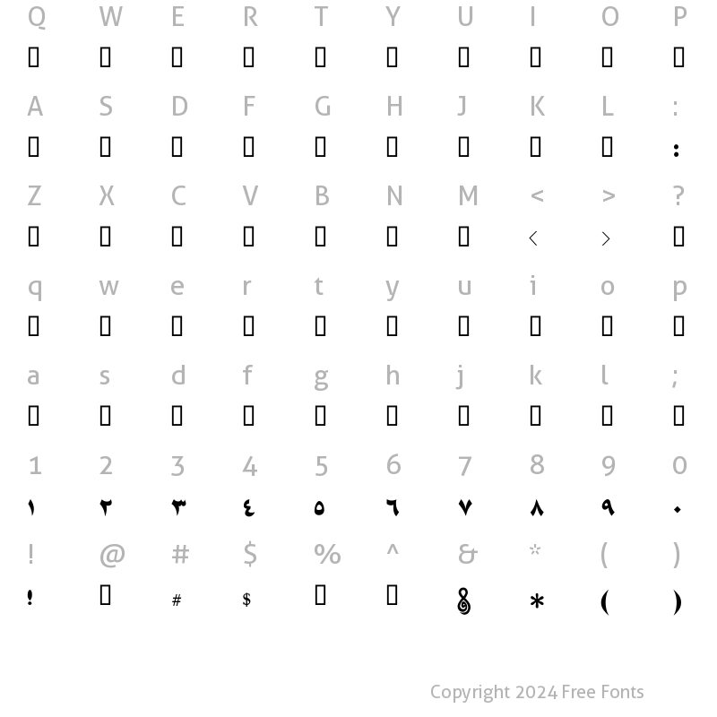 Character Map of GE Aridi Naskh Black