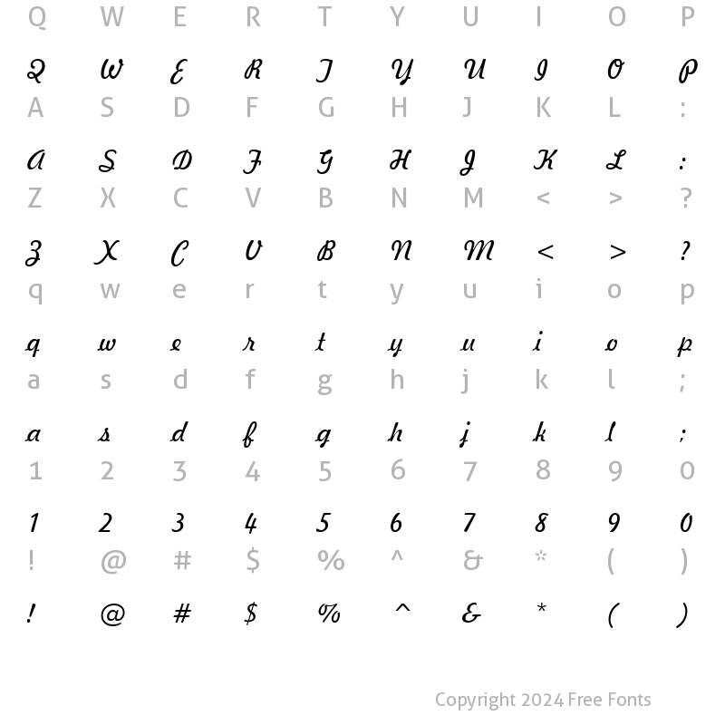 Character Map of GE Ballantine Script Normal