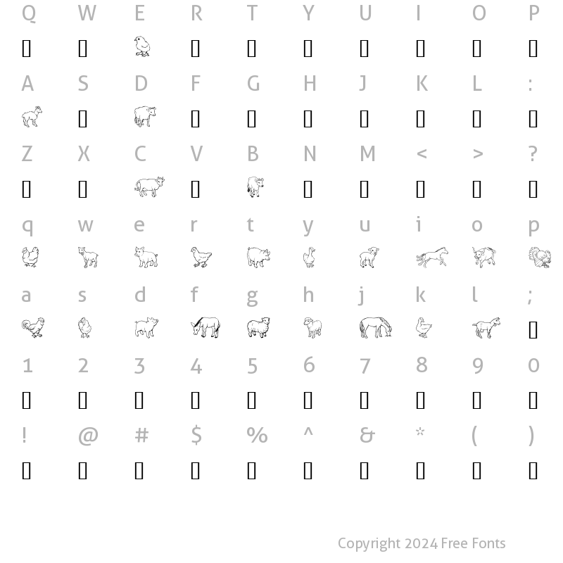 Character Map of GE Barnyard Friends Regular