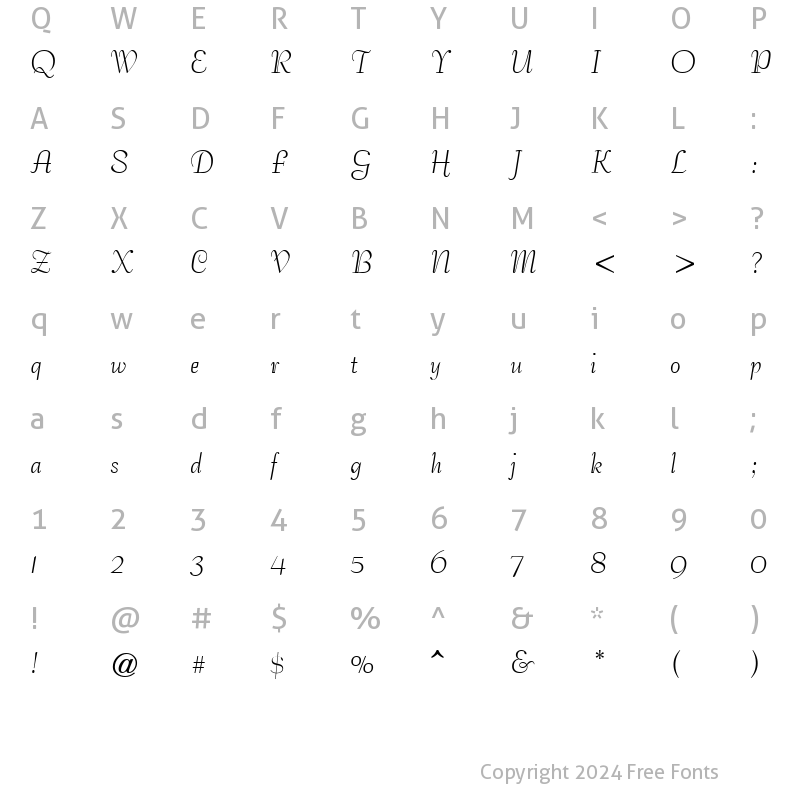 Character Map of GE Coterie Script Normal