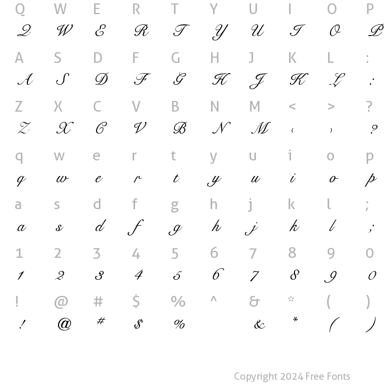 Character Map of GE Cygnus Script Italic