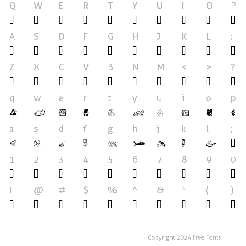 Character Map of GE Deco Animals Regular