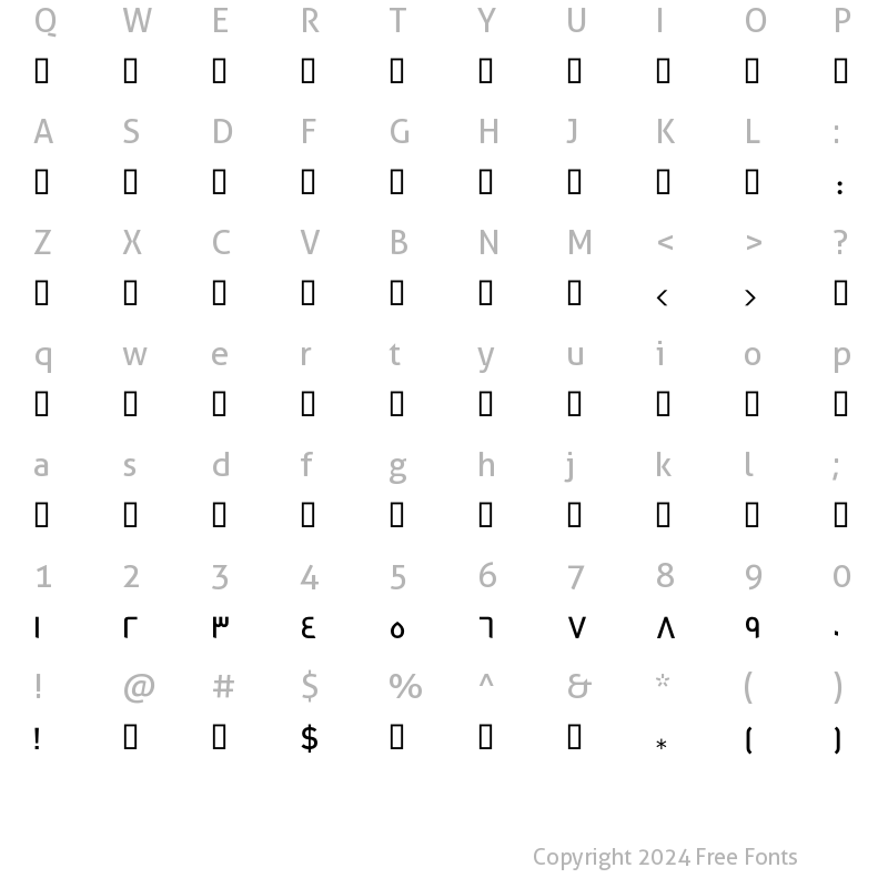 Character Map of GE Dinar One Medium