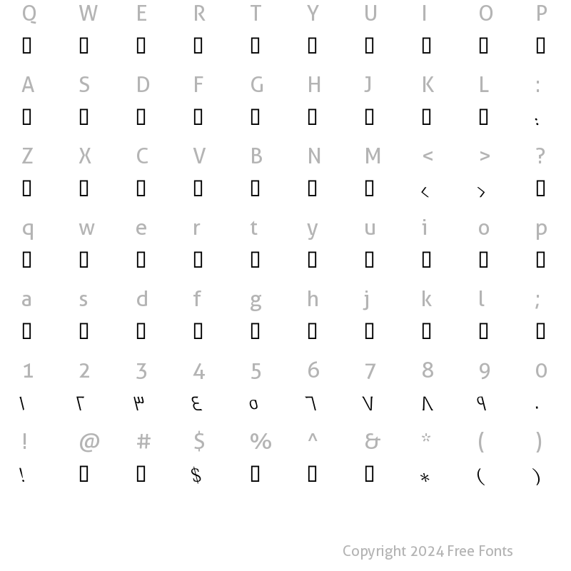 Character Map of GE Dinar Two Light Italic