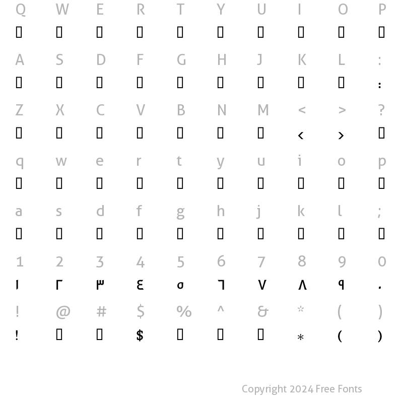 Character Map of GE Dinar Two Medium