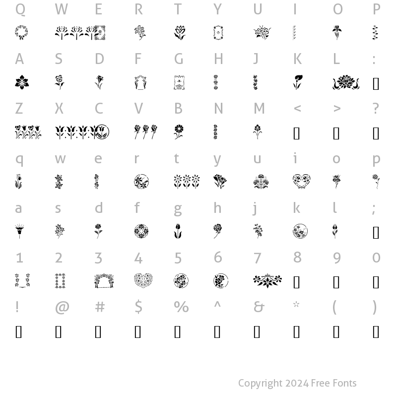 Character Map of GE Floral Stencils Regular