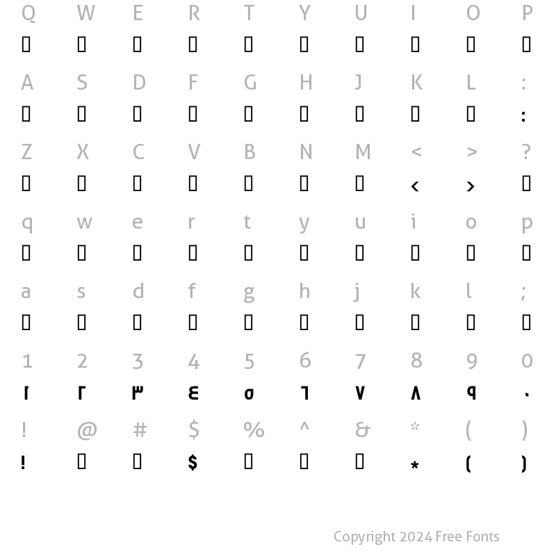 Character Map of GE Flow Bold