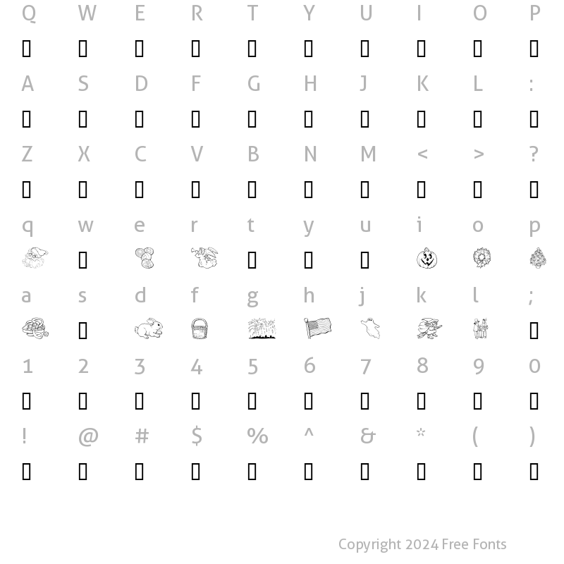 Character Map of GE Holiday Sampler Regular