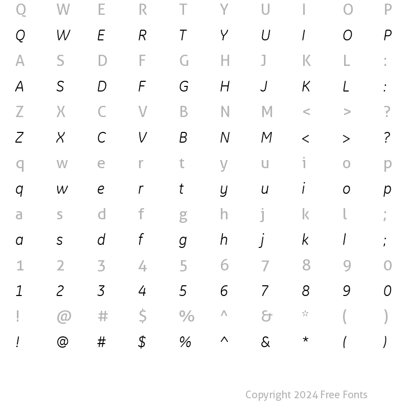 Character Map of GE Inspira Italic