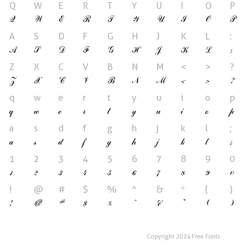 Character Map of GE Journeyman Script Italic