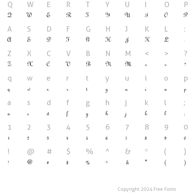 Character Map of GE Mona Lisa Script Normal