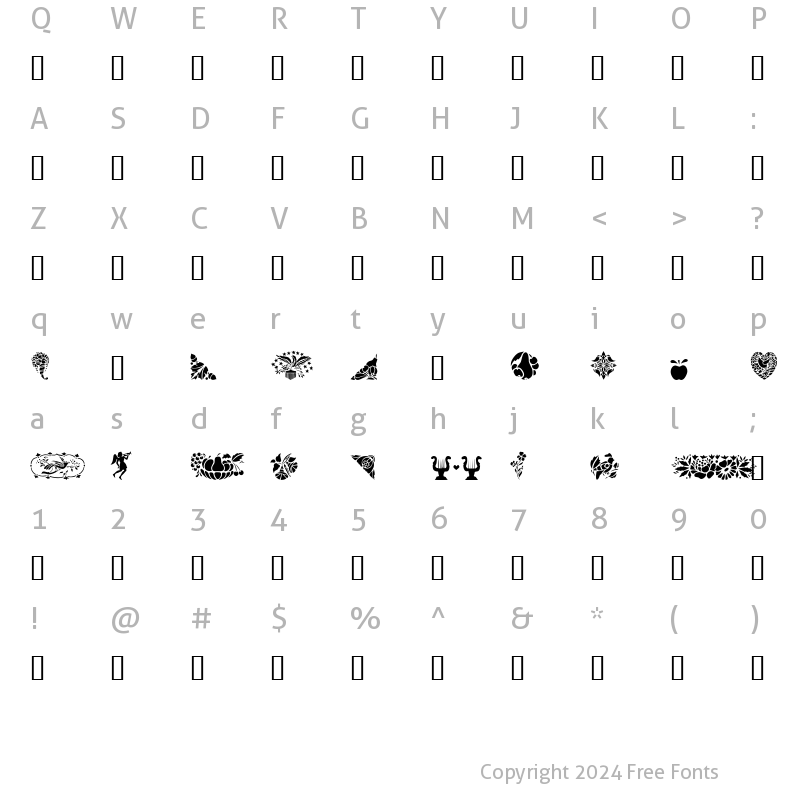 Character Map of GE Pennsylvania Dutch II Regular