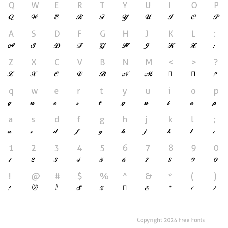 Character Map of GE Primus Script Normal