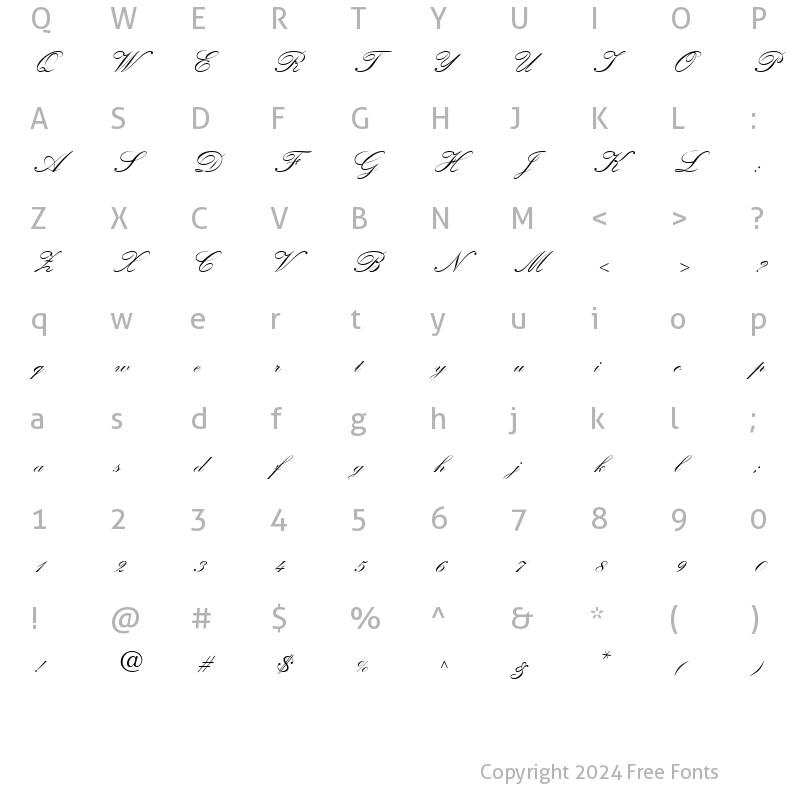 Character Map of GE Quilt Script Normal