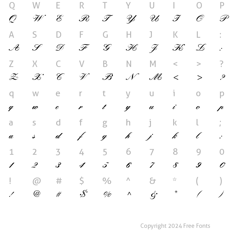 Character Map of GE Quintet Script Bold