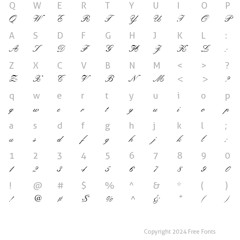 Character Map of GE Quintet Script Normal