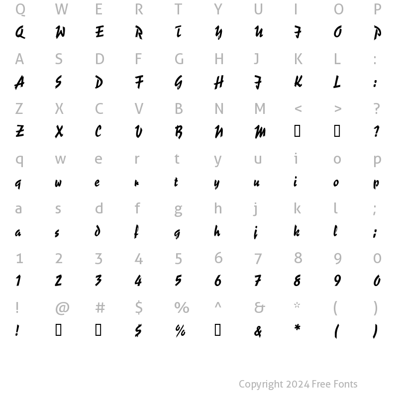 Character Map of GE Ragged Script Normal