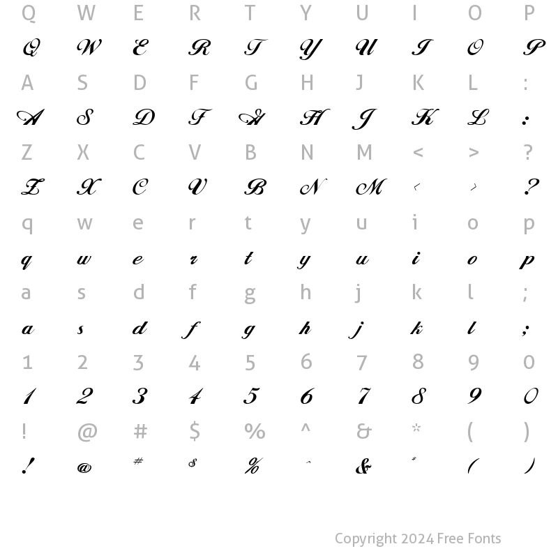 Character Map of GE Signature Script Regular