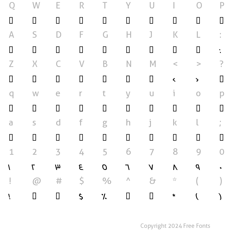 Character Map of GE Thameen DemiBold Italic