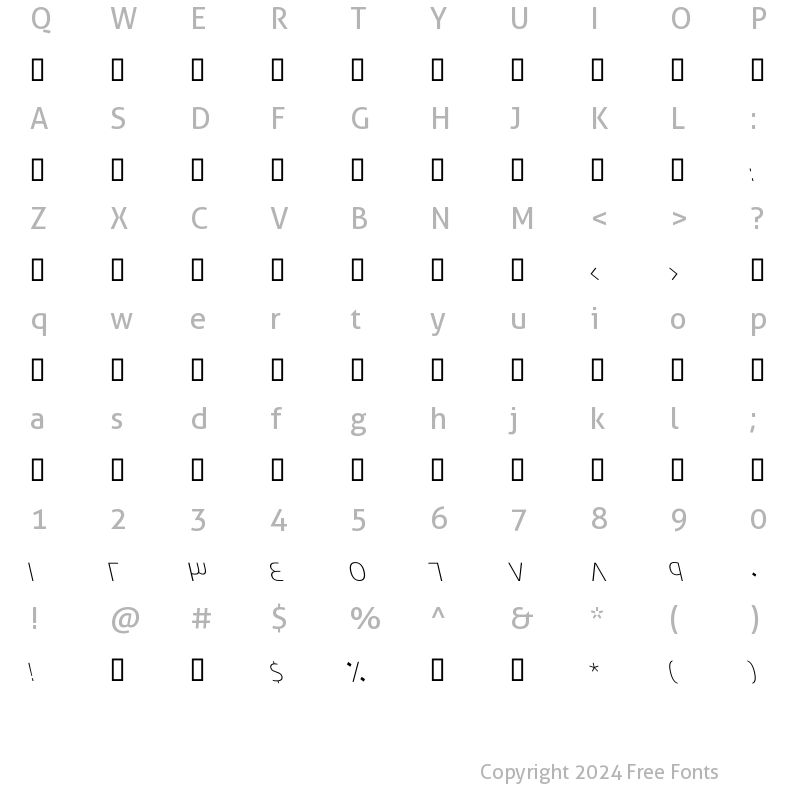 Character Map of GE Thameen Light Italic