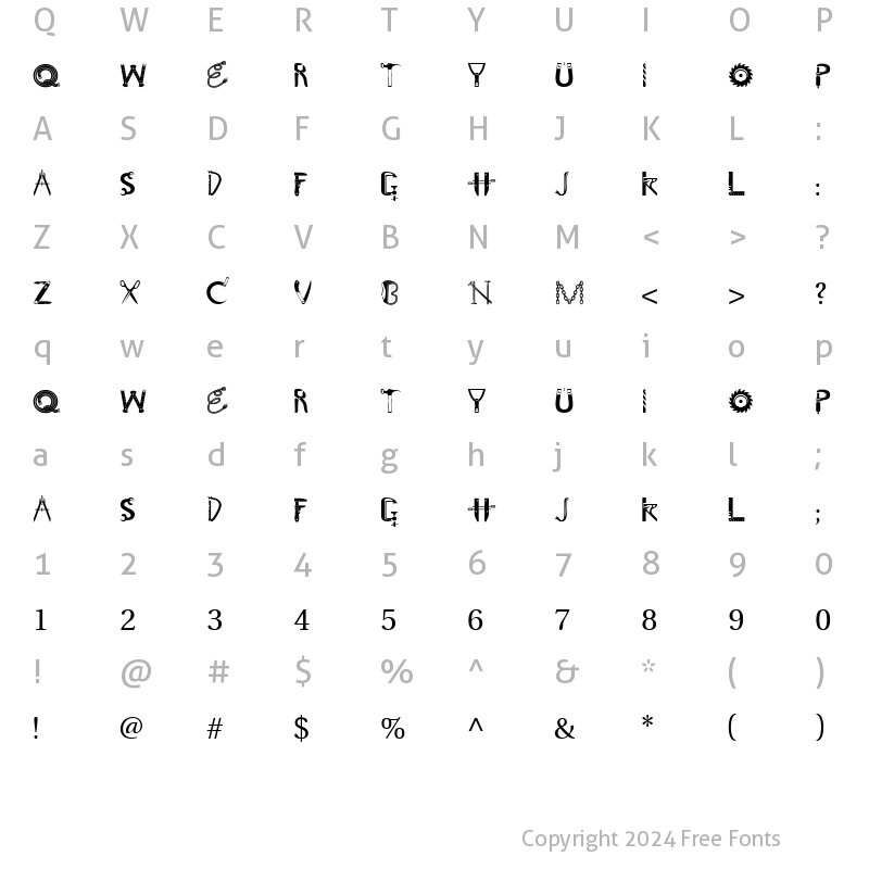 Character Map of GE Tooltime Regular