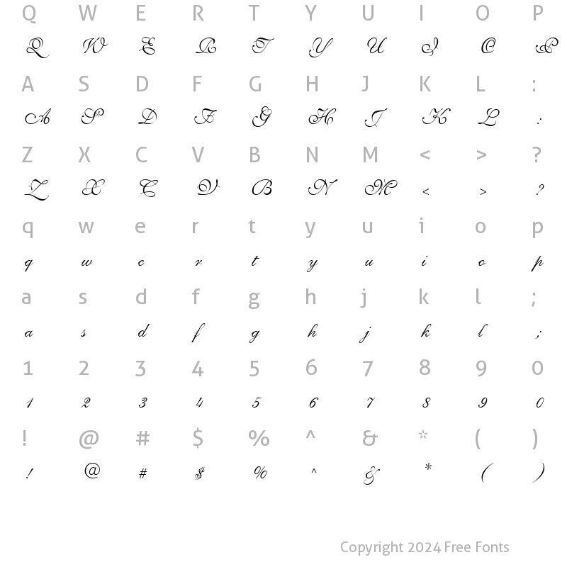 Character Map of GE Twill Script Normal