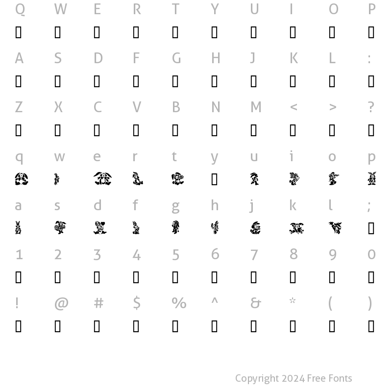 Character Map of GE Velveteen Regular