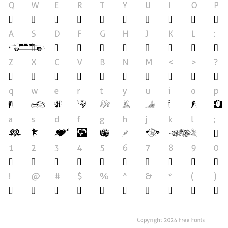 Character Map of GE Wedding Bliss Regular