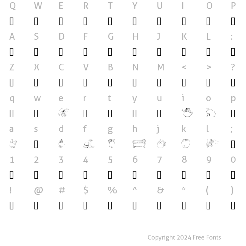 Character Map of GE Whimsical Animals II Regular