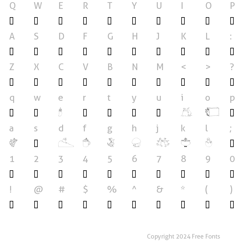 Character Map of GE Whimsical Animals III Regular
