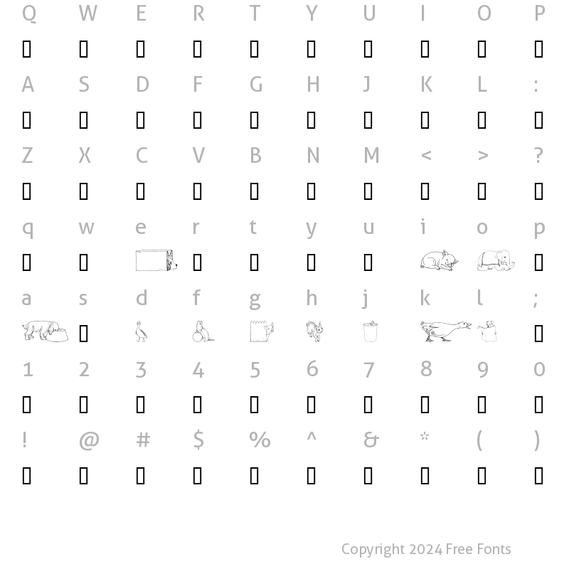 Character Map of GE Whimsical Animals IV Regular