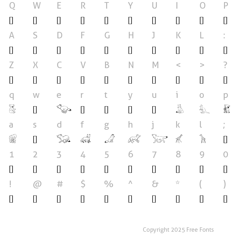 Character Map of GE Wild Kingdom E to K Regular