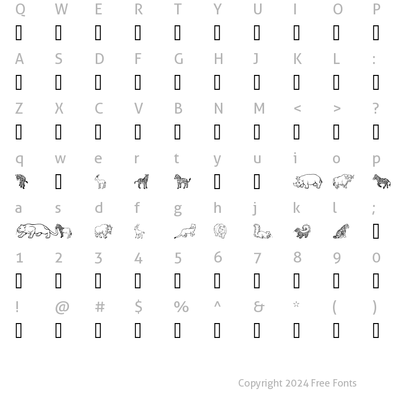 Character Map of GE Wild Kingdom P to Z Regular