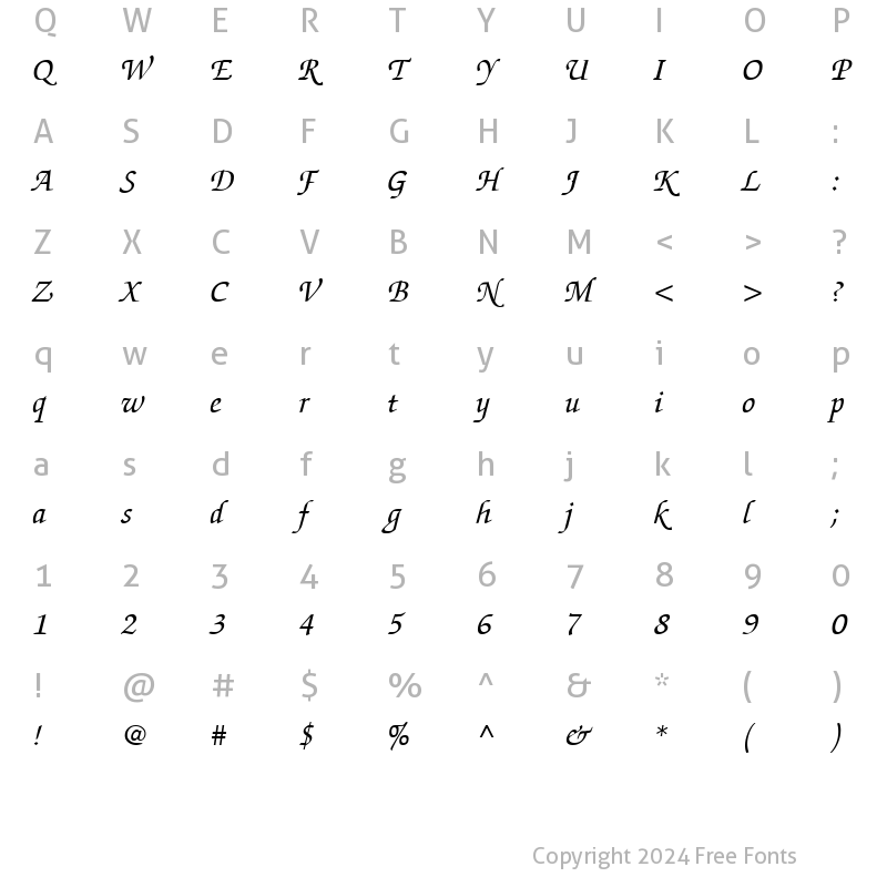 Character Map of GE Zebra Script Normal