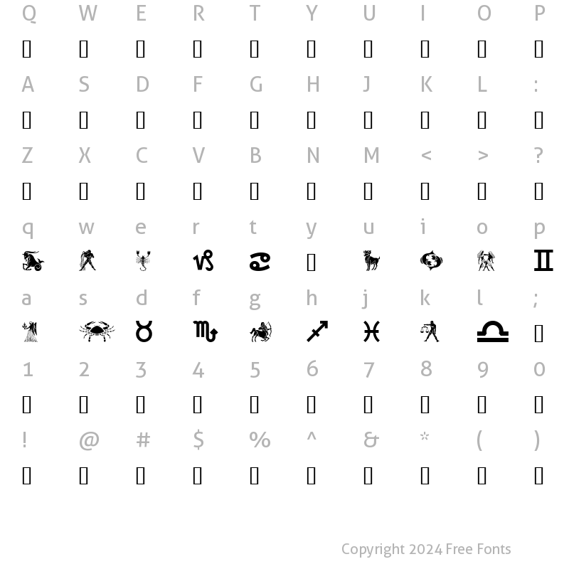 Character Map of GE Zodiac Regular