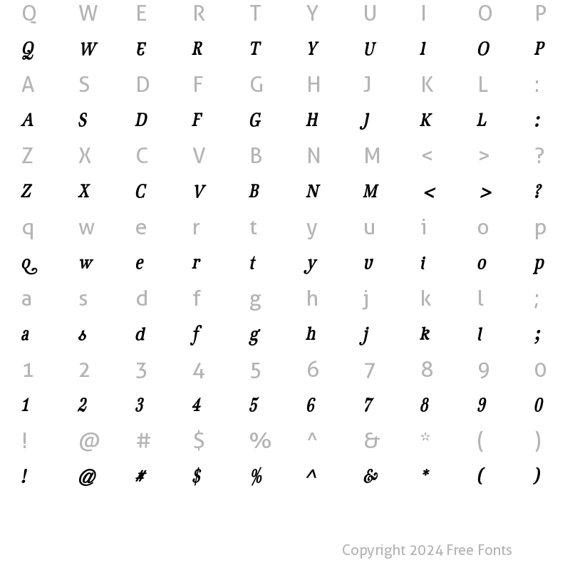 Character Map of GeistBoldItalic Regular